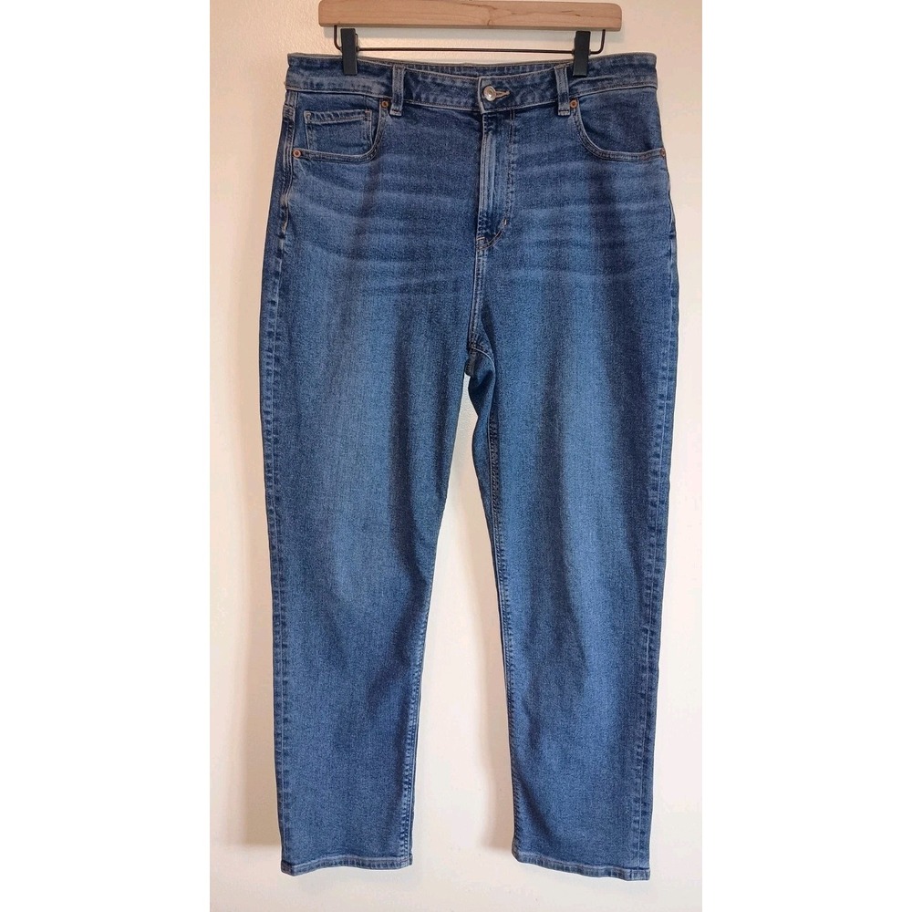 American Eagle Mom Jeans Women's 14 Long High Rise Stretch Medium Wash Denim